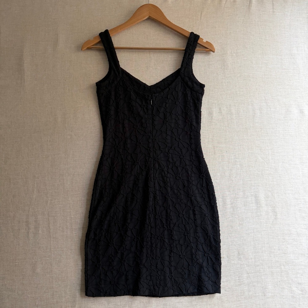 Betsey Johnson Vintage Popcorn Floral Mini Dress Black Nylon Grunge Y2K - Picture 4 of 9